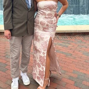 Strapless Pink Floral Gown